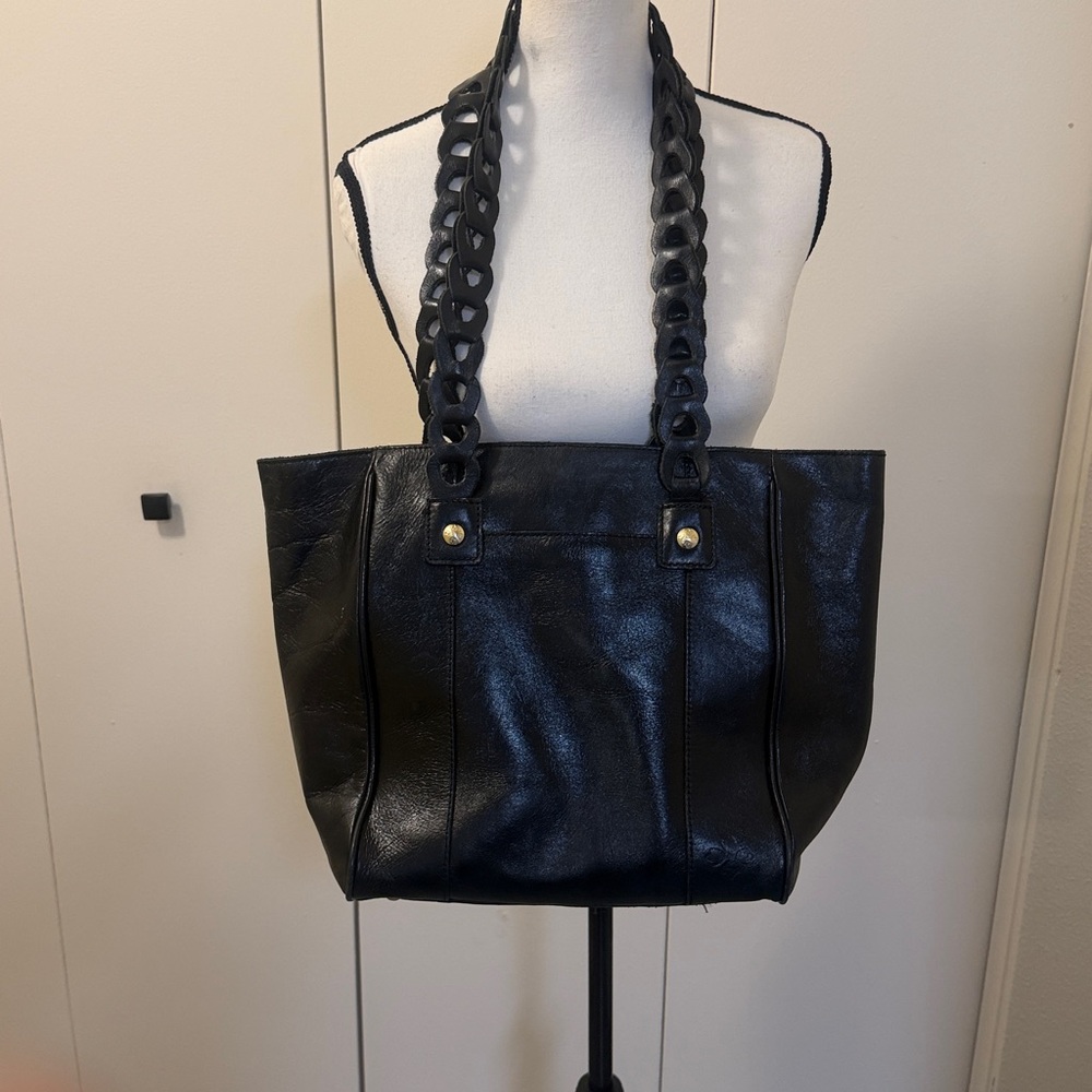 Elegant Patricia Nash Black Leather Tote Bag